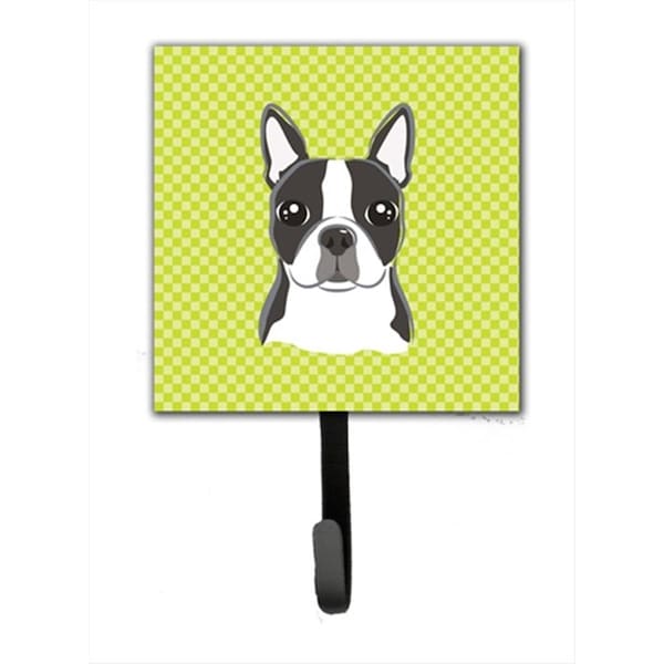 Carolines Treasures Checkerboard Lime Green Boston Terrier Leash or Key Holder- 4.25 W x 7 H In. BB1265SH4 - main